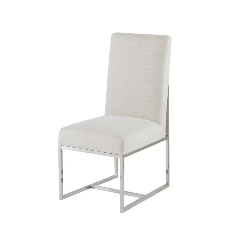 Natural Fabric Dining Chair with Metal Legs (Set of 2)