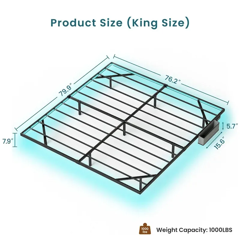 Floating Bed Frame King Size with LED Lights and Charging Station