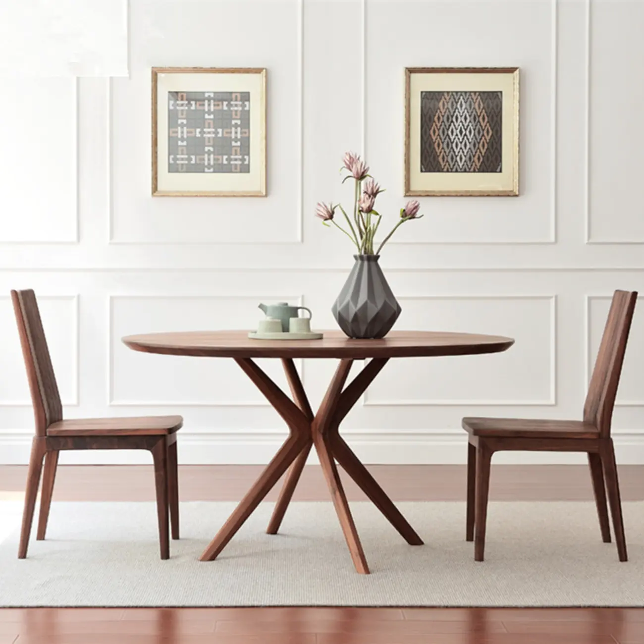 Modern Brown Solid Wood Round Dining Table