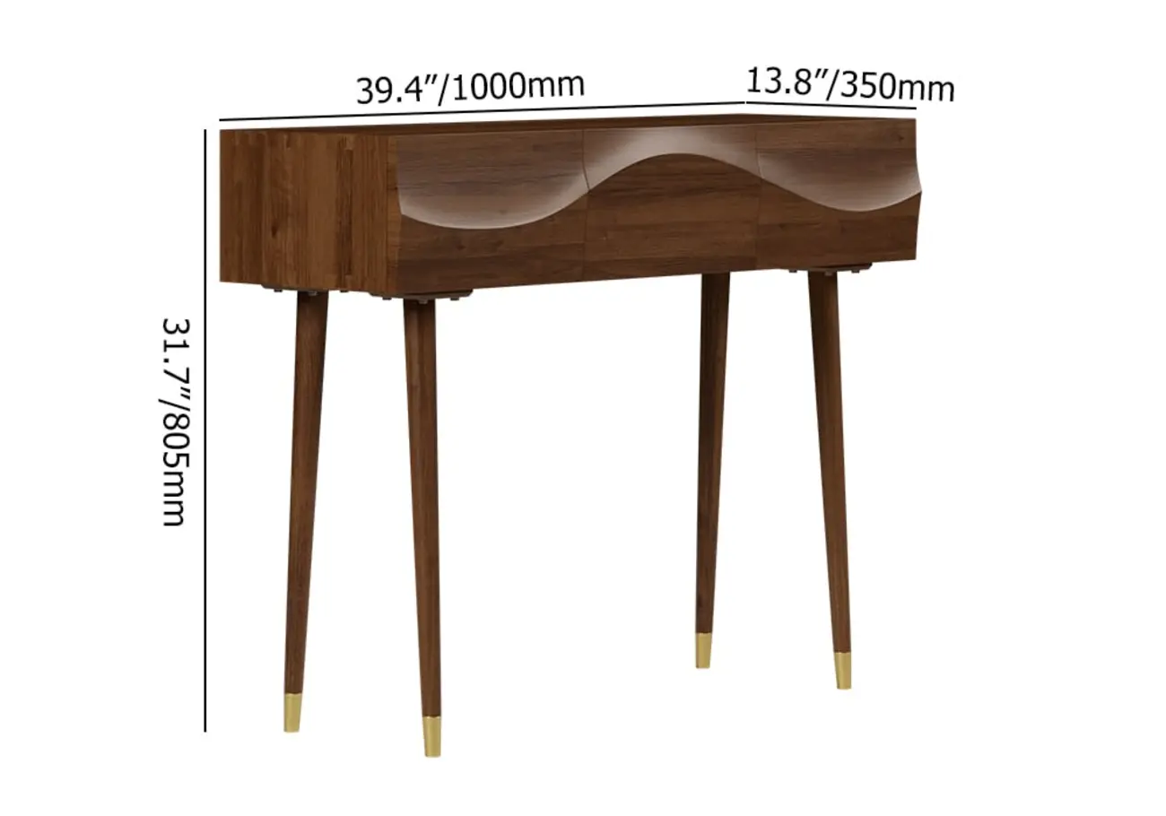 Retro Wave Carved Walnut Wooden 3 Drawers Console Table