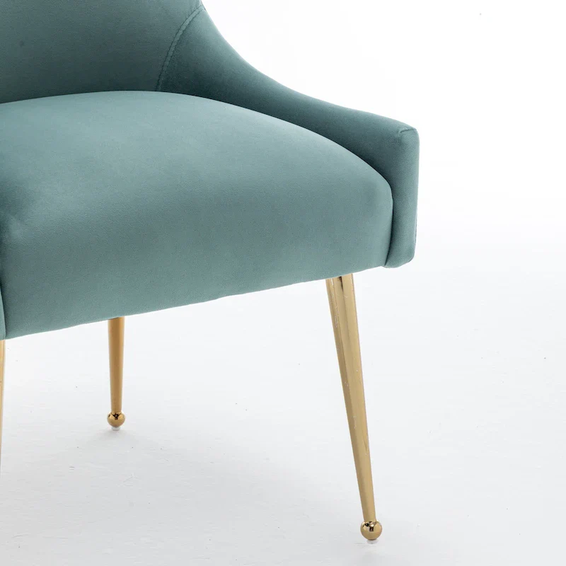 Velvet Upholstered Armless Dining Chair with Gold Metal Legs – Beige / Green / Black / Navy / Grey