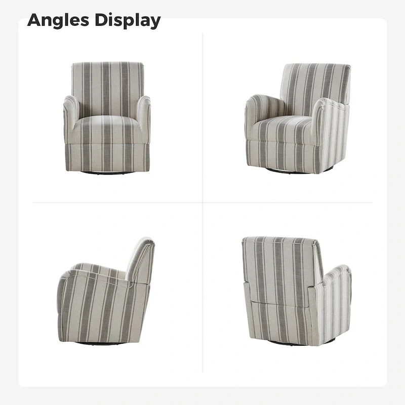 Pancy Traditional Swivel Armchair with Jacobean Strip Pattern by