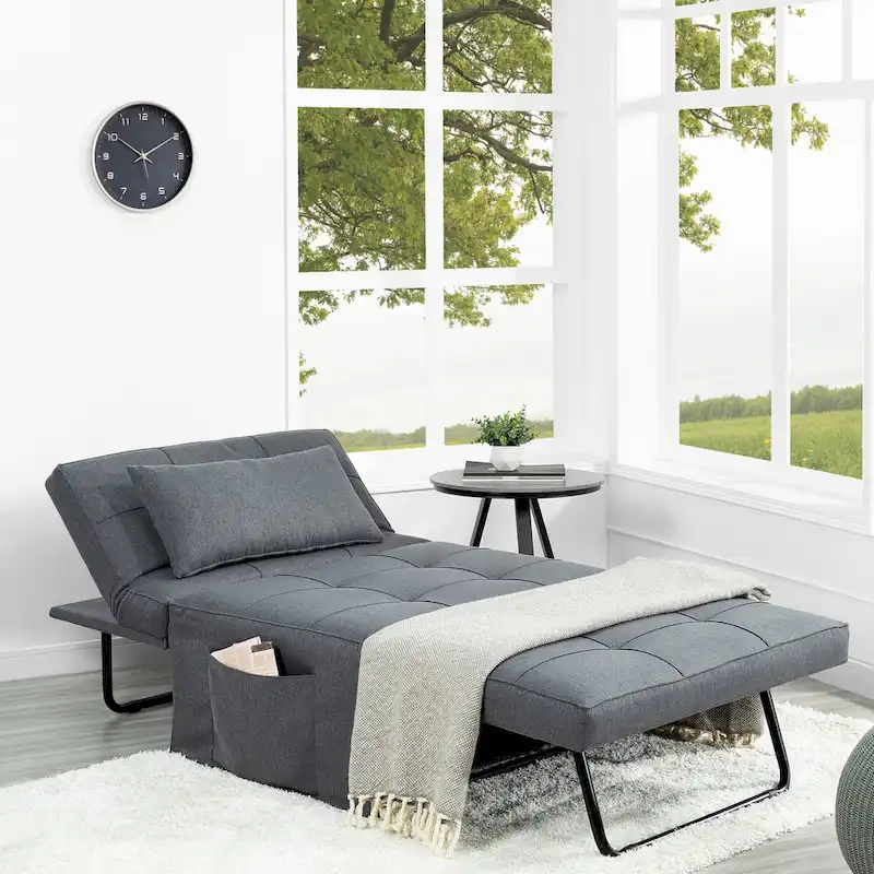 Sleeper Chair Bed, 4 In 1 Multi-Function Convertible Ottoman Bed, Breathable Linen Bed Chair, Convertible Sofa Bed