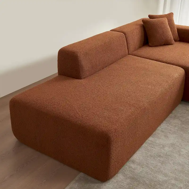 105.51 Modern L-Shape 5 Seater Modular Sectional Sofa Couch with Chaise Lounge, in Soft Lambswool Sherpa Fabric