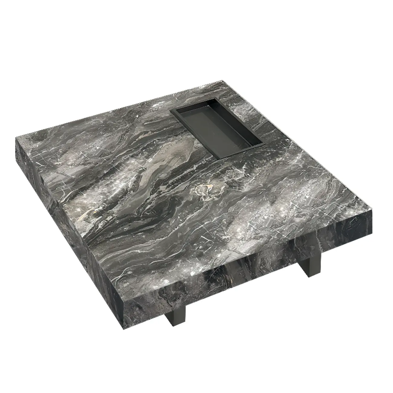 Modern Grey Square Coffee Table with Stainless Steel Base
