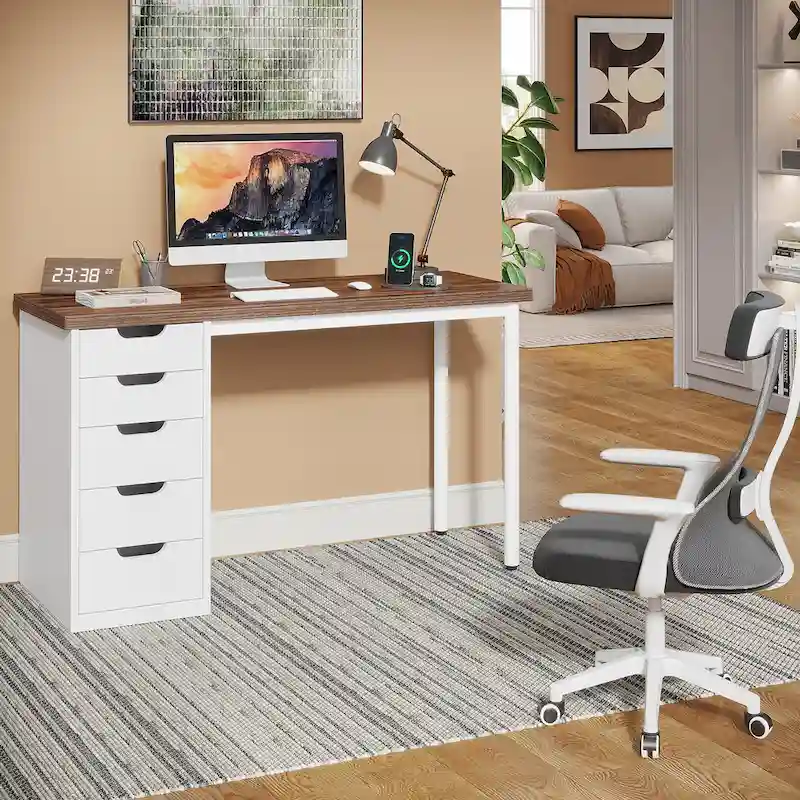 Modern Simple Computer Desk Study Writing Table with 5 Drawers