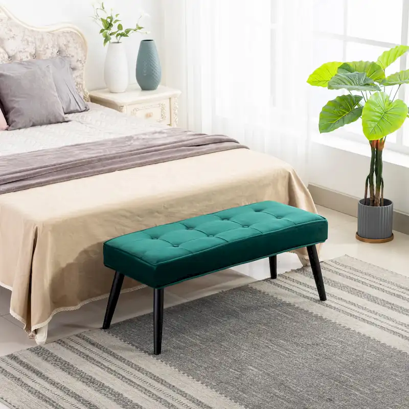 Kipp Velvet Upholstered Button Tufted Bench Ottoman