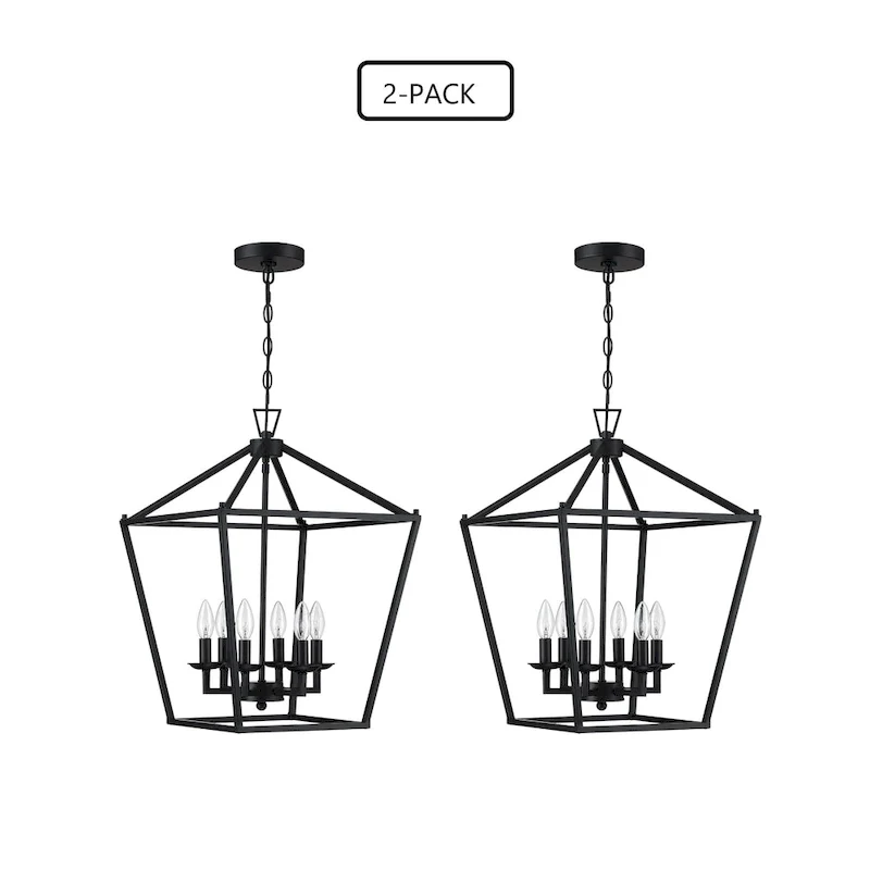 2-PK 16 in. 6-light Geometric Lantern Chandelier with soft gold finish/Matte Black finish