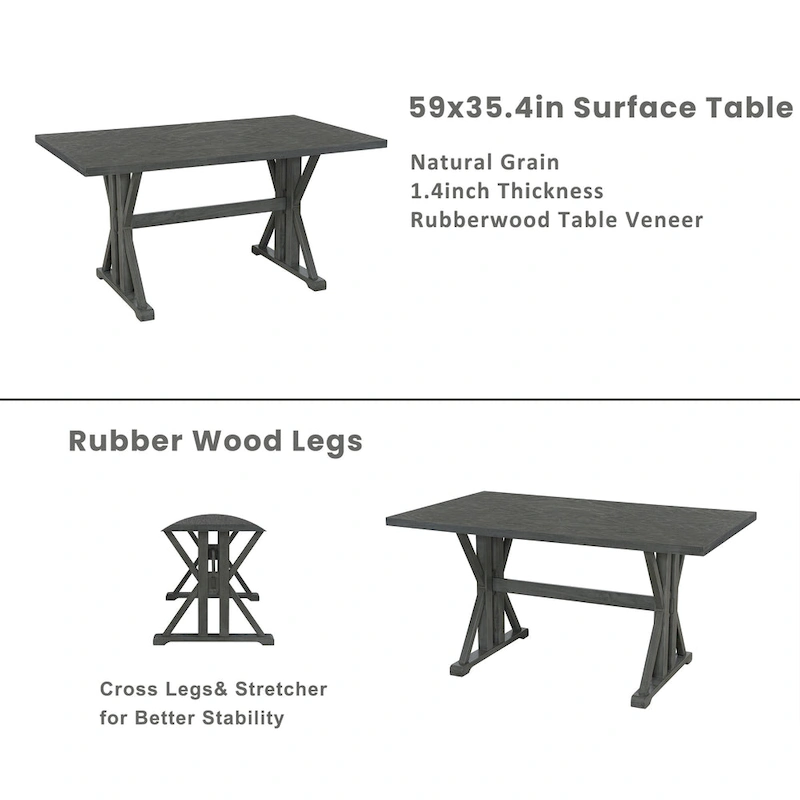 Farmhouse Style 6-Piece Dining Table Set with 4 Upholstered Dining Chairs and Bench