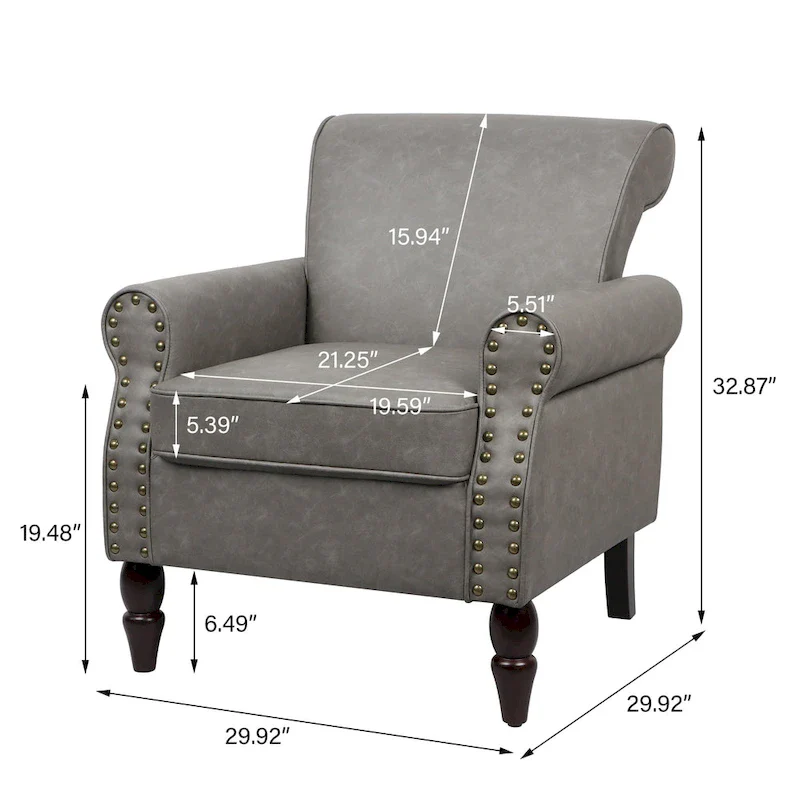 2 Set Nailheads Accent Chair Faux Leather Armchair