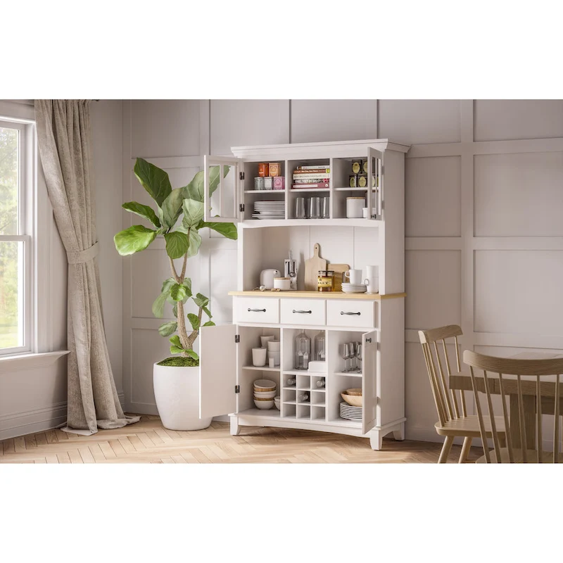 Homestyles Buffet of Buffets Off-White Server with Hutch & Wood Top