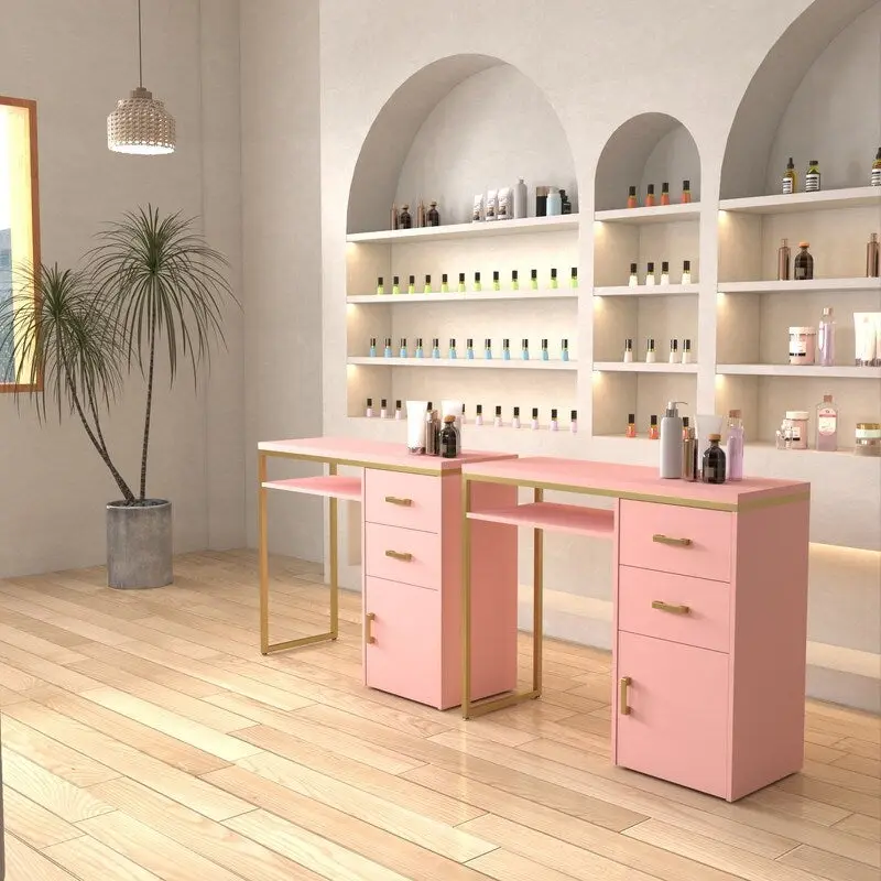 38.19  W Particle Board Computer Desk Manicure Table with 2 Drawers and 1 Cabinet