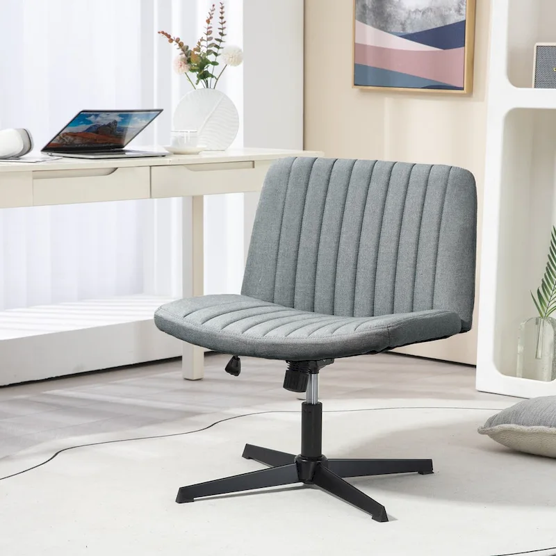 Beige / Grey Armless Office Chair with Adjustable Height, Single-Person