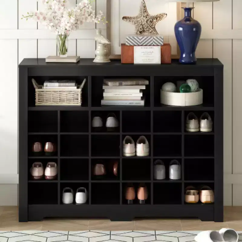 Modern 24-Cubby Shoe Console with Curved Base, Premium Sideboard for Hallway, Bedroom, Living Room