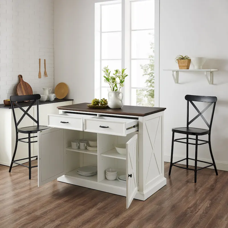 Clifton Kitchen Island W/Camille Stools - 50d x 47.75w x 36.25h