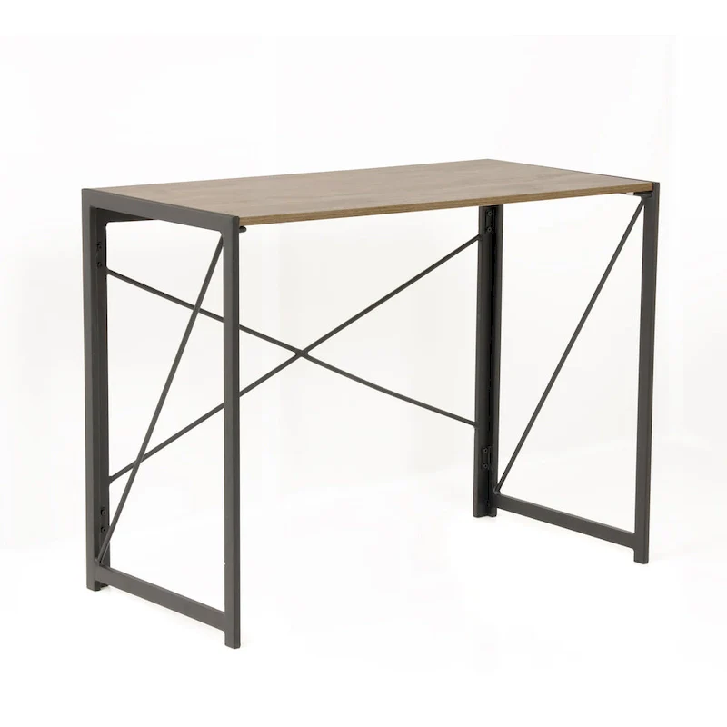 Grey Wood Finish No-Tool Writing Desk with Metal Legs and Oak Laminate Top – 1-Person