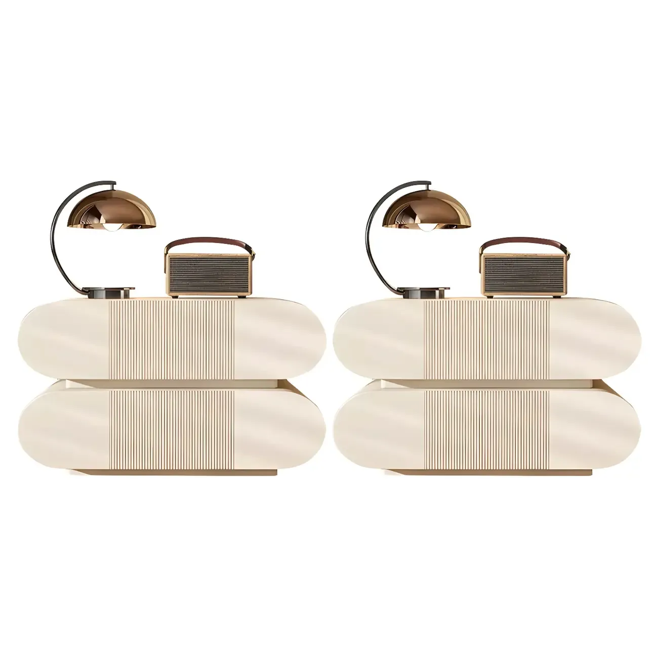 Modern Wood Striped White 2-Drawer Nightstand