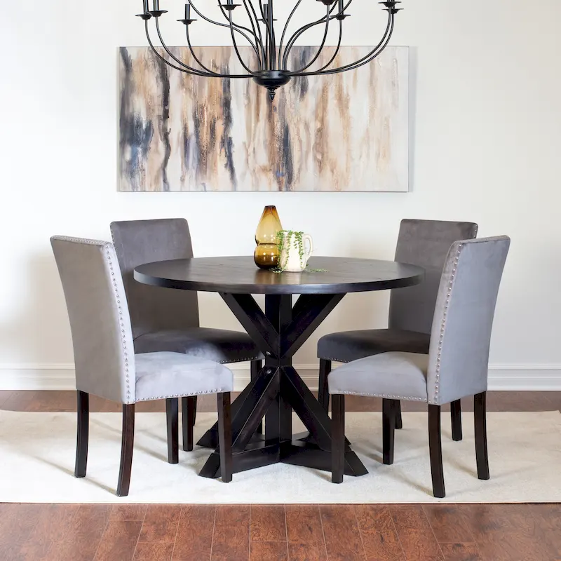 Compact Dining Table and Chairs with Chrome Nailhead Trim for Kitchen