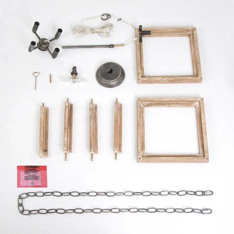 Loby Farmhouse Solid Wood Chandelier 4-light Rustic Geomerical Island Pendant Lights - D15.5  x H 18