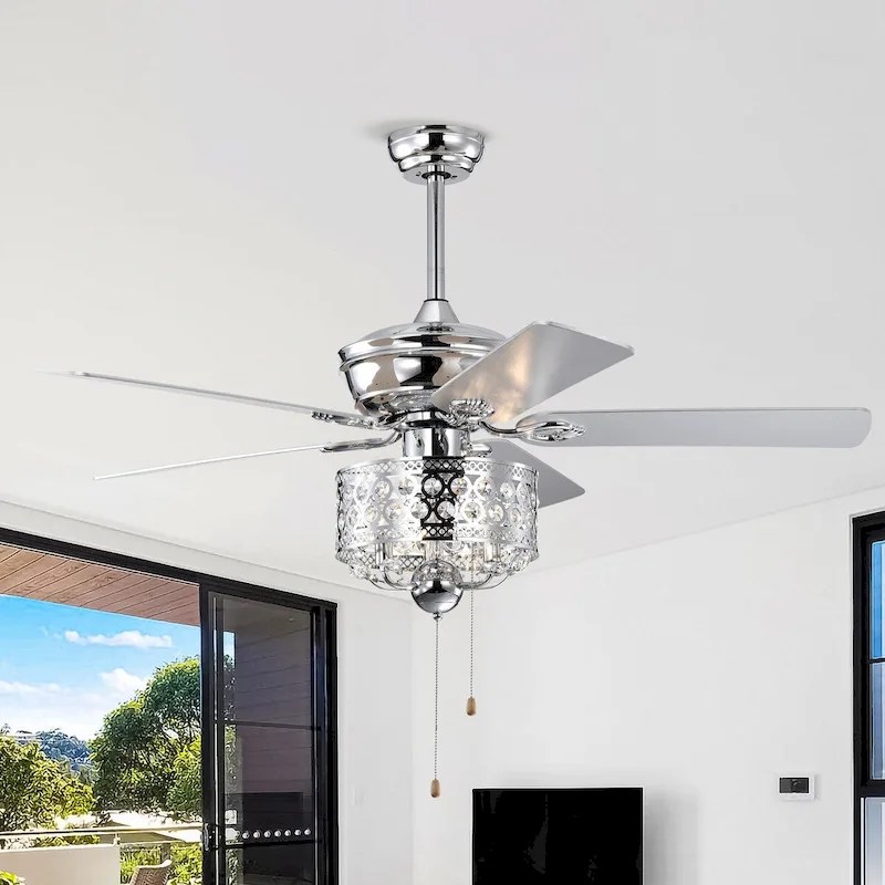 52-inch Indoor Modern Silver Ceiling Fan with Pull Chain and Reversible Motor - 52 Inches