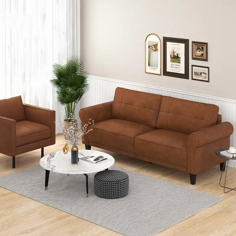 Costway Modern Sofa Couch PU Leather 81.5 3-Seater with 2 Back - See Details