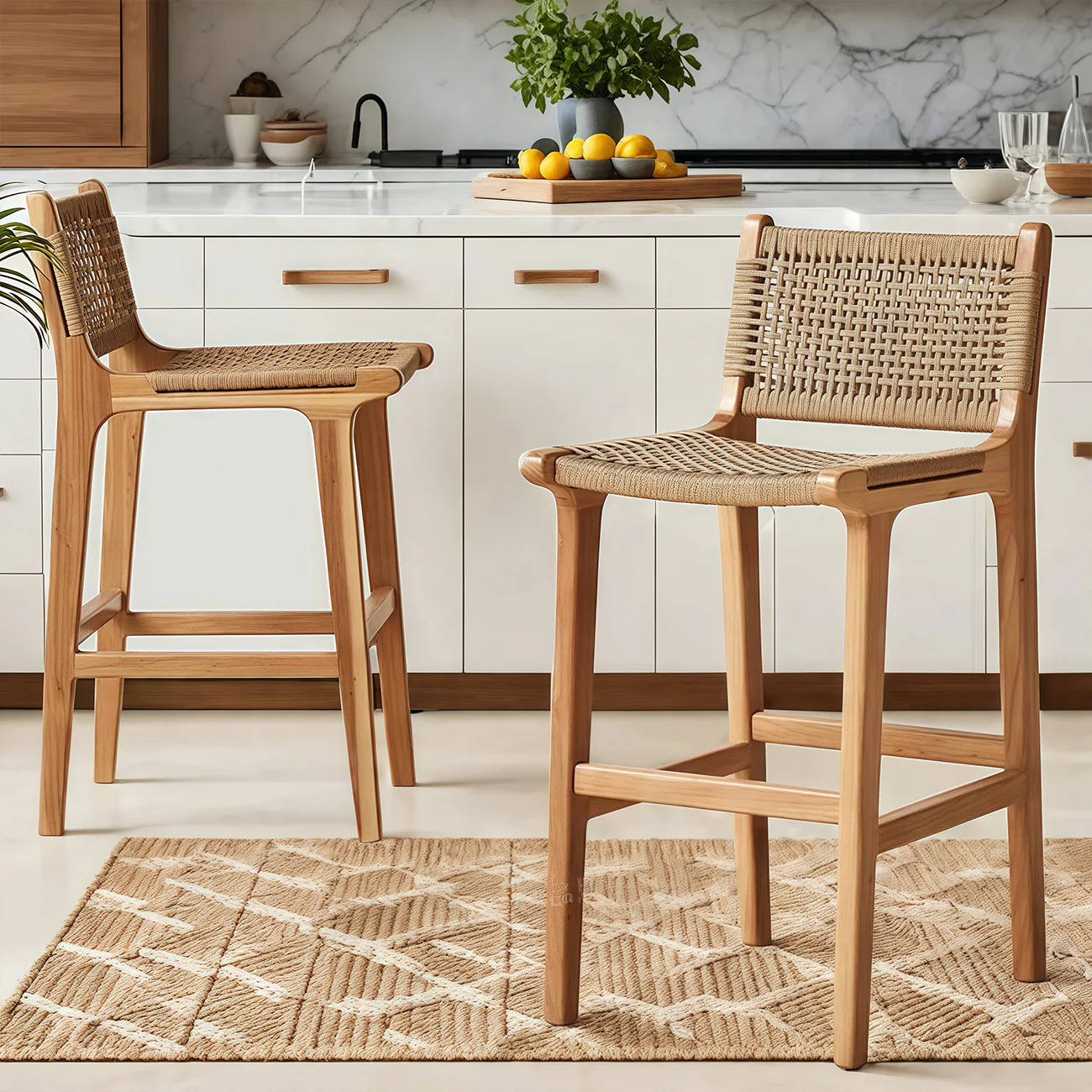 Scandinavian Wooden Ratten Bar Stool