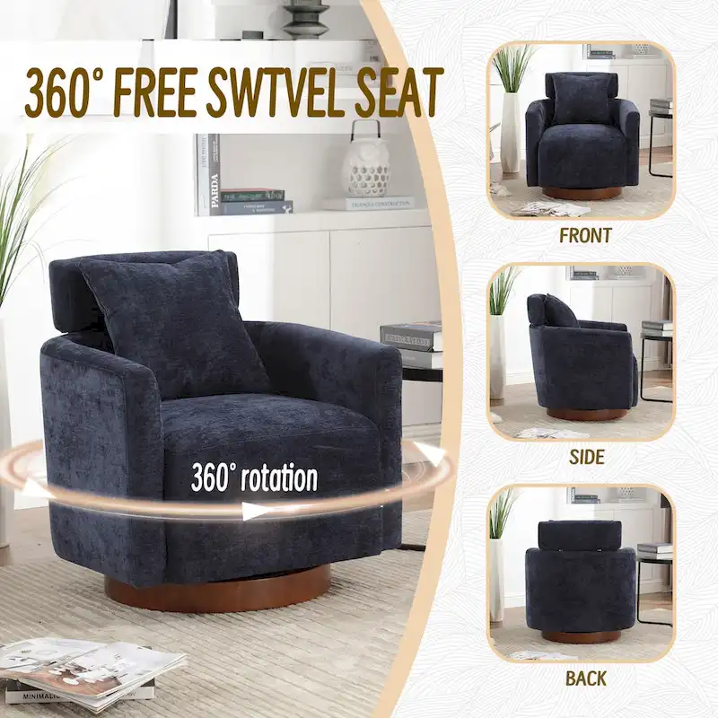 360 Degree Accent Swivel Chair,Chenille Upholstered Arm Chair