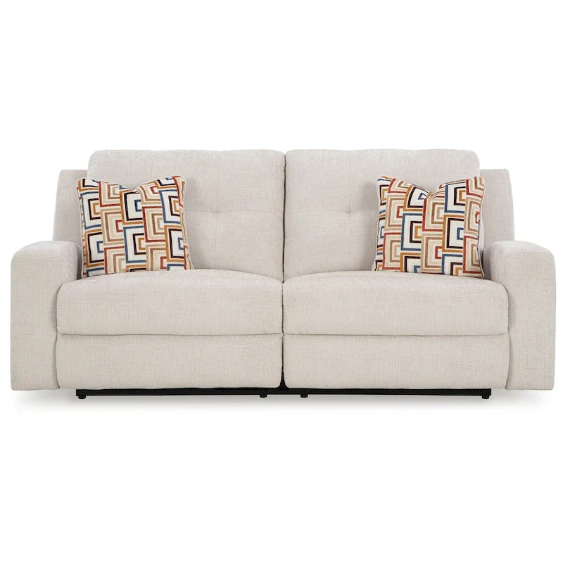 Manual Reclining Sofa, Light Beige Polyester, 2 Pillows, 87 Inch