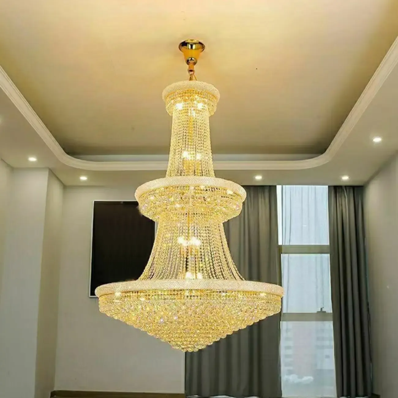 Adjustable Grand Gold Clear Crystal Chandelier