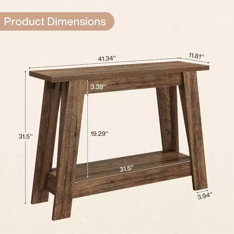 Lantine 41.3-Inch Farmhouse Entryway Table, 2-Tier Narrow Console Table Behind Couch for Small Spaces, Living Room, Hallway, Foyer, Rustic Brown