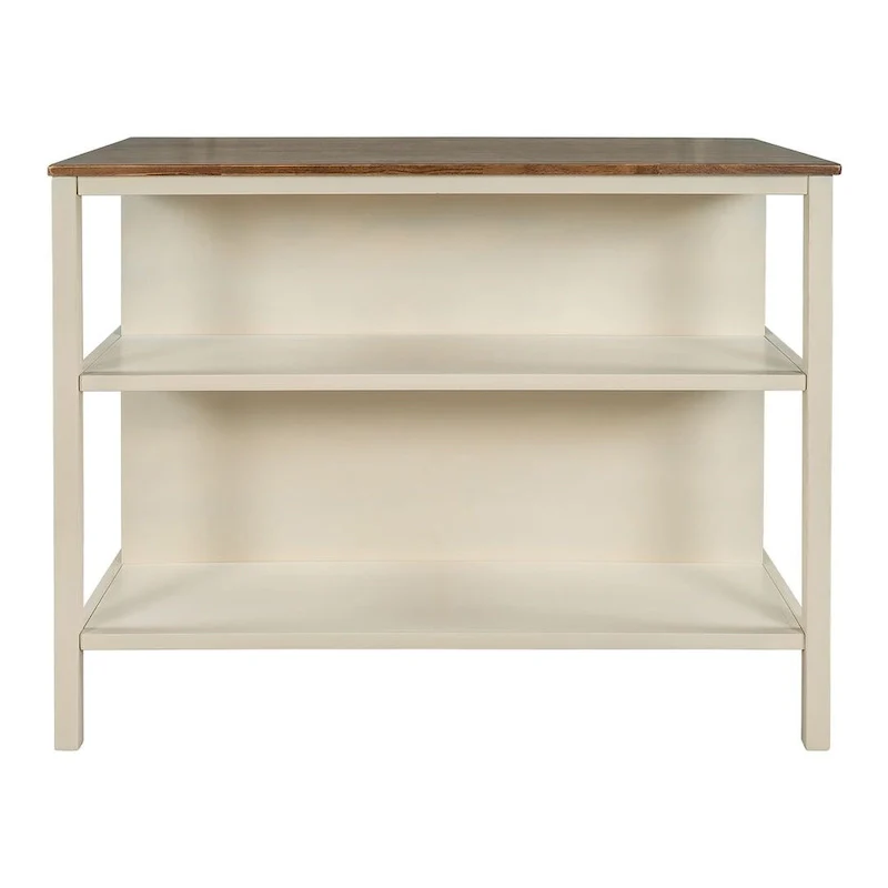 Farmhouse Solid Wood 45 Fixed Kitchen Island with 2 Open Shelves