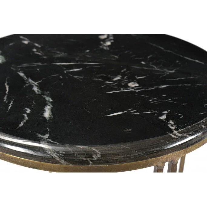 HomeRoots 23 Gold And Black Marble And Iron Round End Table - 23