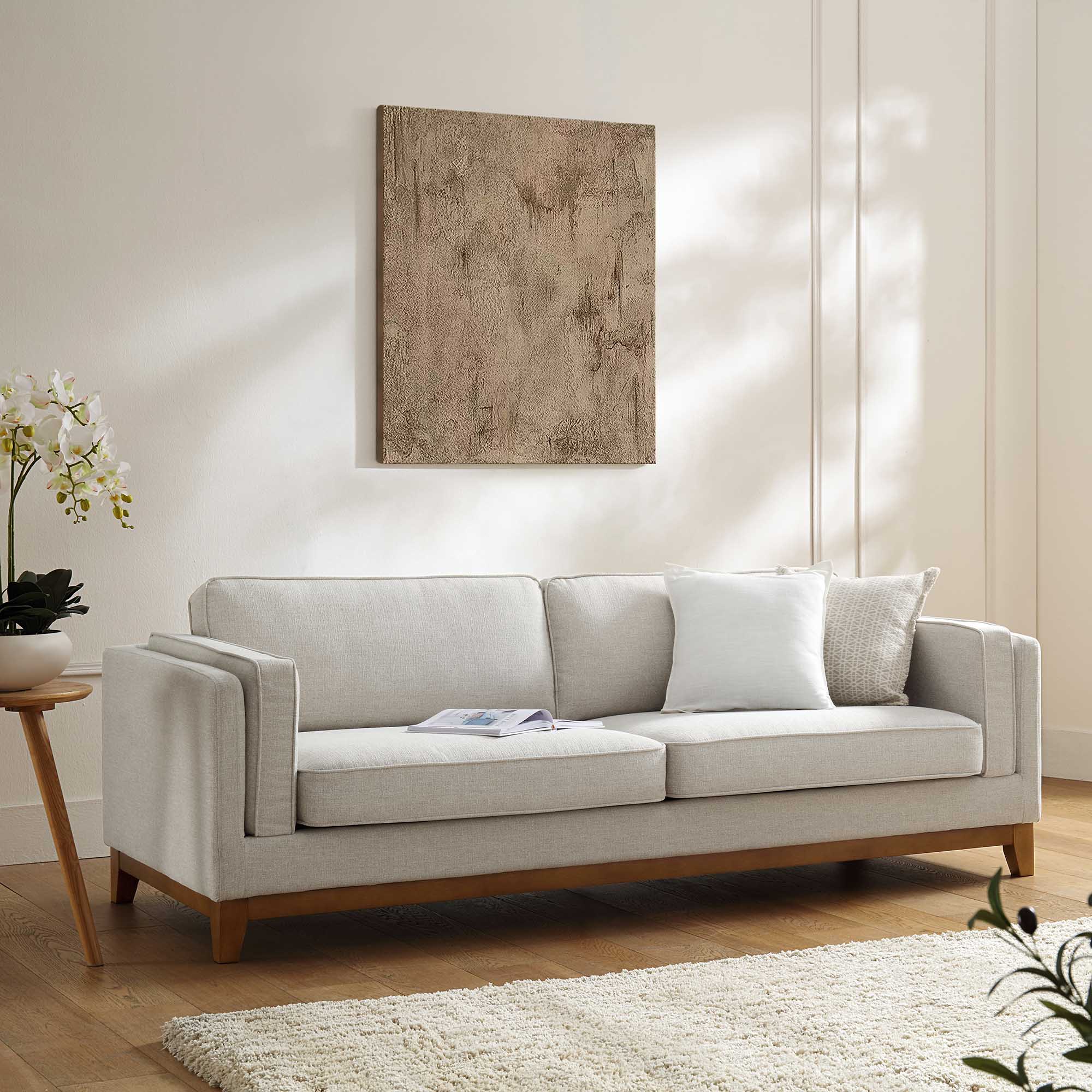Oatmeal Fabric Sofa, 3-Seater