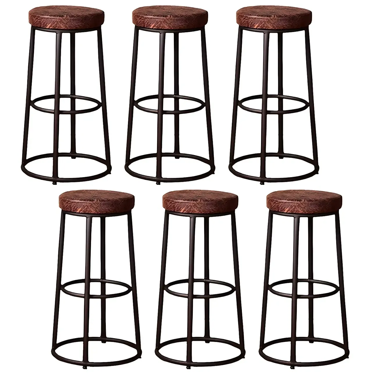 Backless Industrial Round Wooden Bar Stools