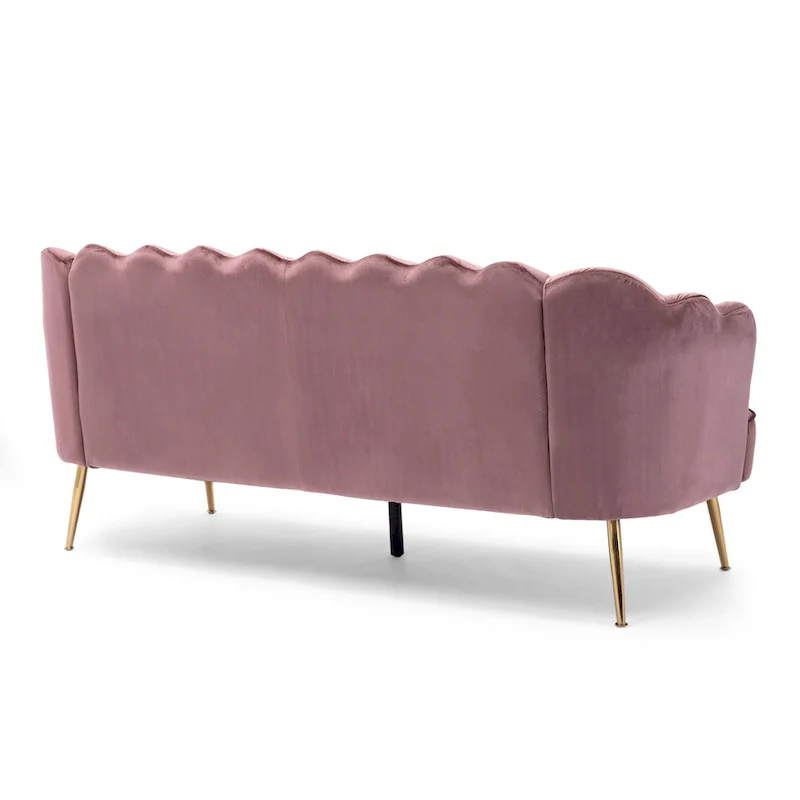Velvet Channel Stitched 3-Seater Sofa with Gold Metal Legs