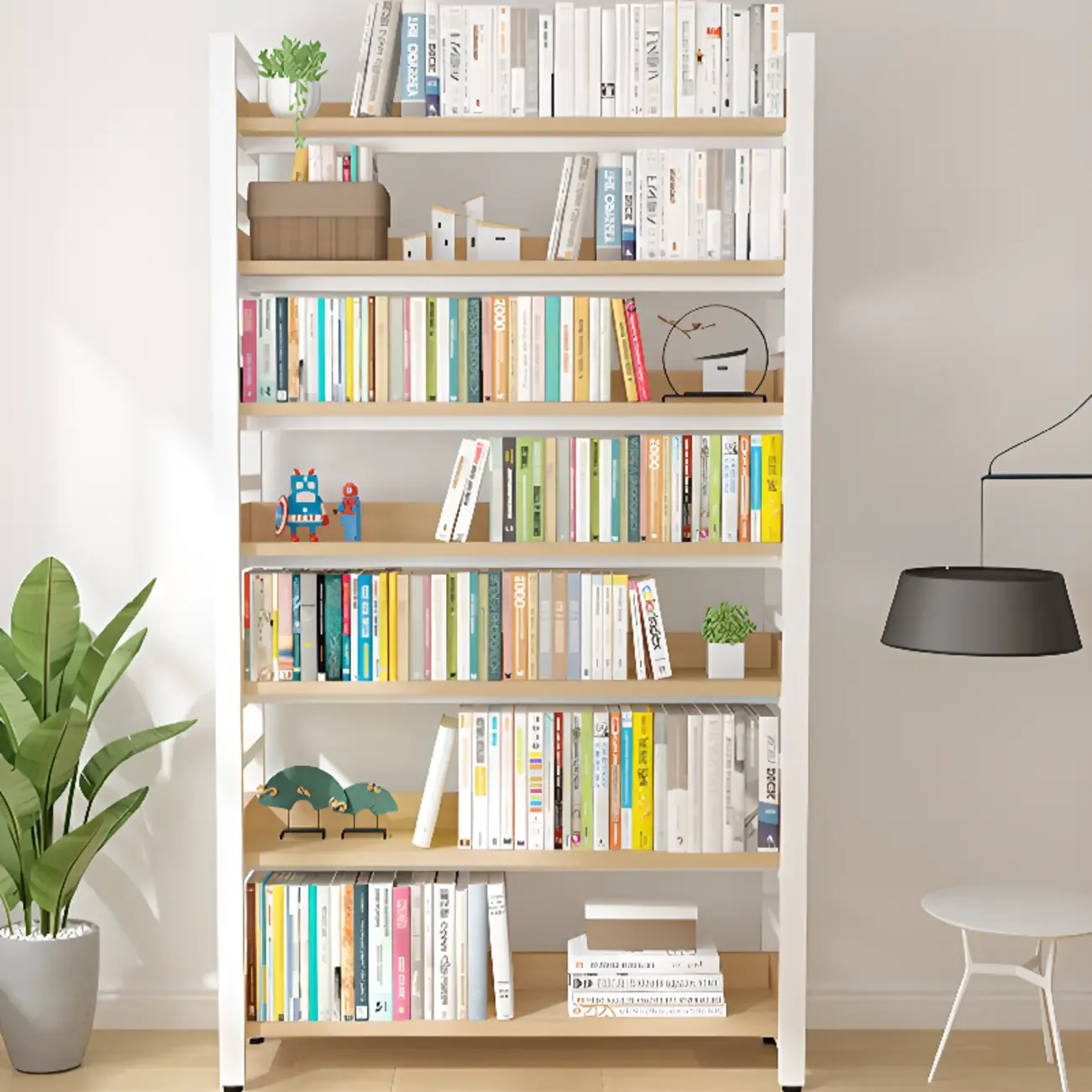 Freestanding Simple Multi-Layer Wood Bookshelf in Steel Frame