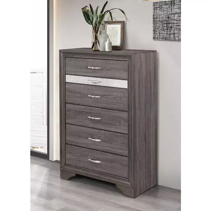 HomeStock 19 in.H Melamine Vertical Dressers with 4 - Drawers in Gray Finish