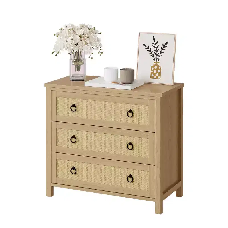 Rattan Dresser for Bedroom, Tall Freestanding Boho Chest of Drawers, Wood Storage Cabinet for Living Room, Closet