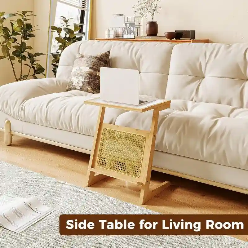 Brown / Natural Z-Shape Bamboo Rattan Side Table – Single