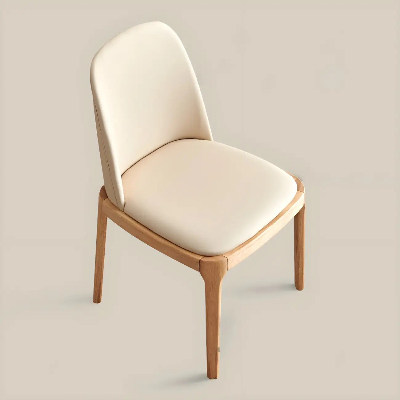 Cream Wood Faux Leather Solid Back Dining Chair