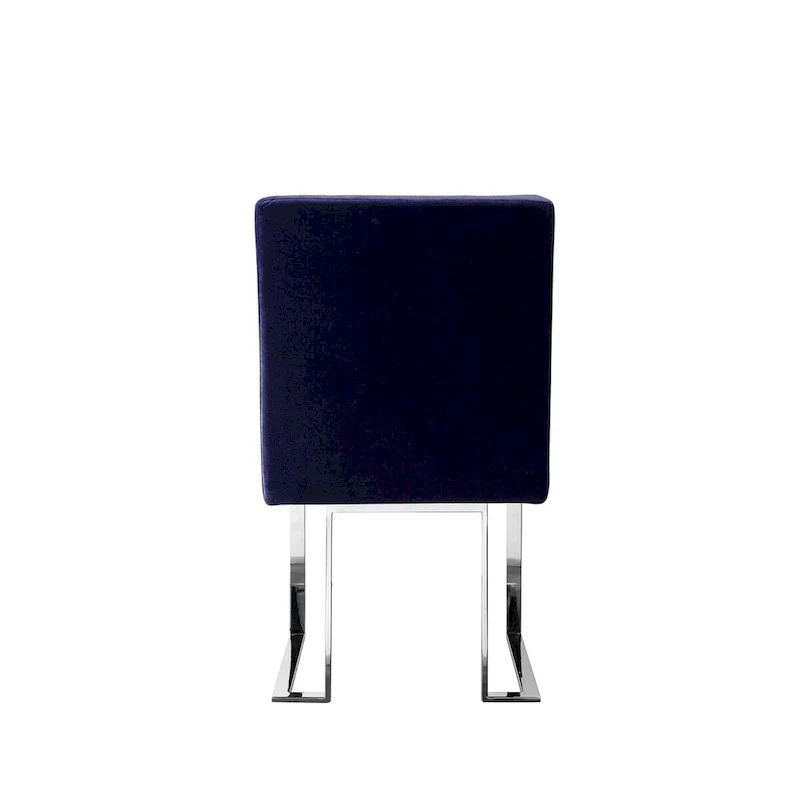 Boly 19 Inch Dining Chair, Set of 2, Navy Blue Velvet, Foam, Chrome Steel