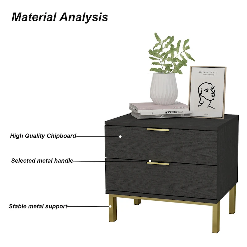 Modern Metal/ Chipboard 2-Drawer Nightstand