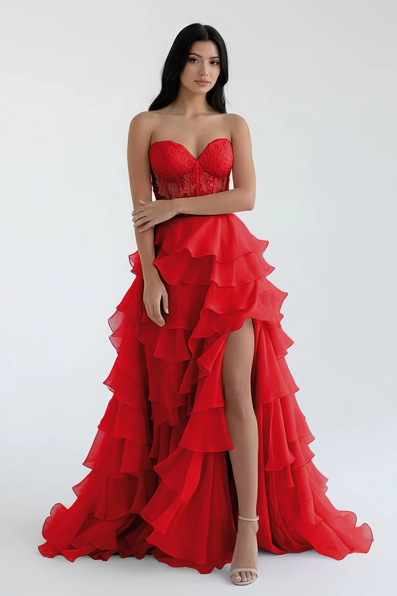 Royal Blue Chiffon Sweetheart Ruffle Tiered Long Prom Dress