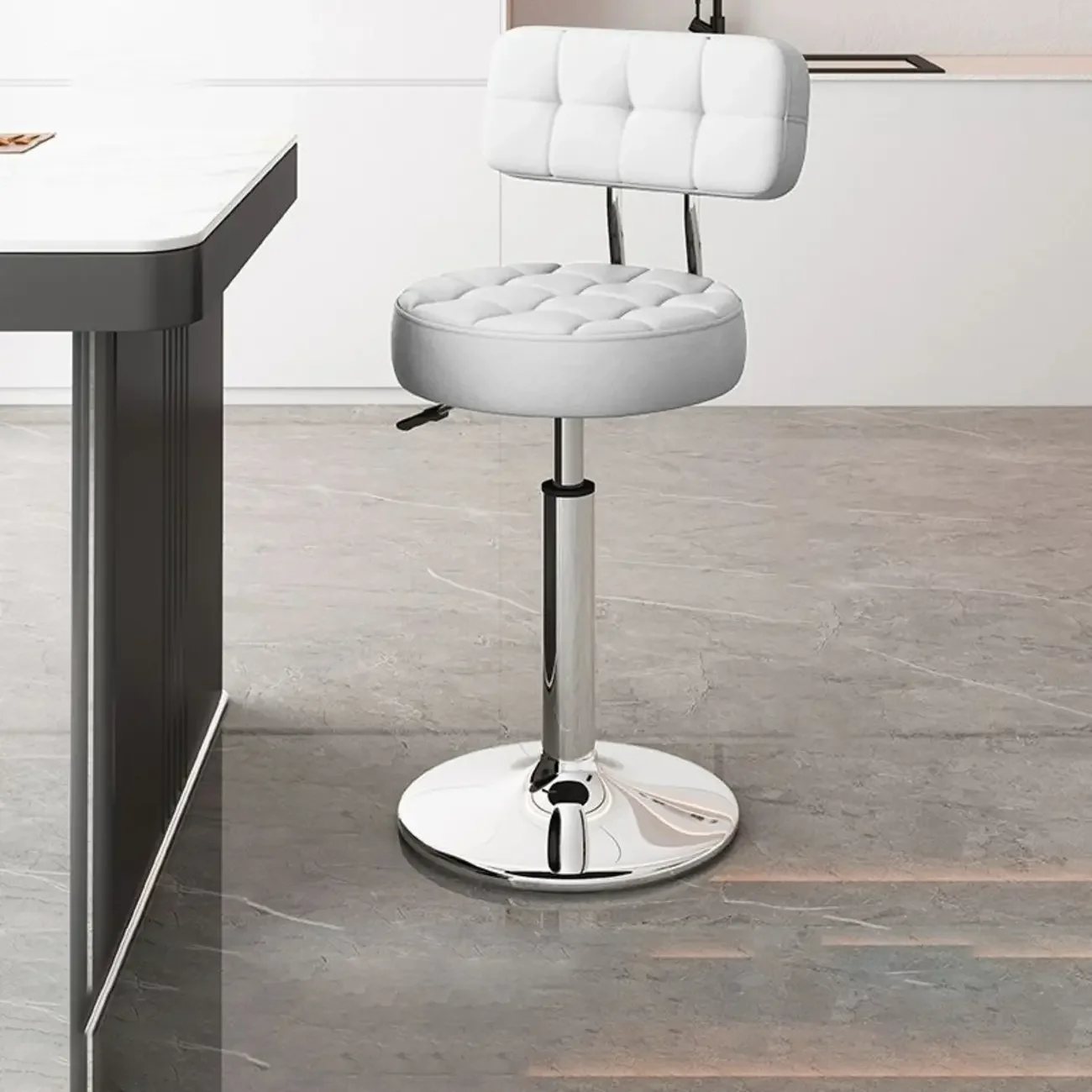 Leather Upholstered Adjustable Swivel Bar Stools