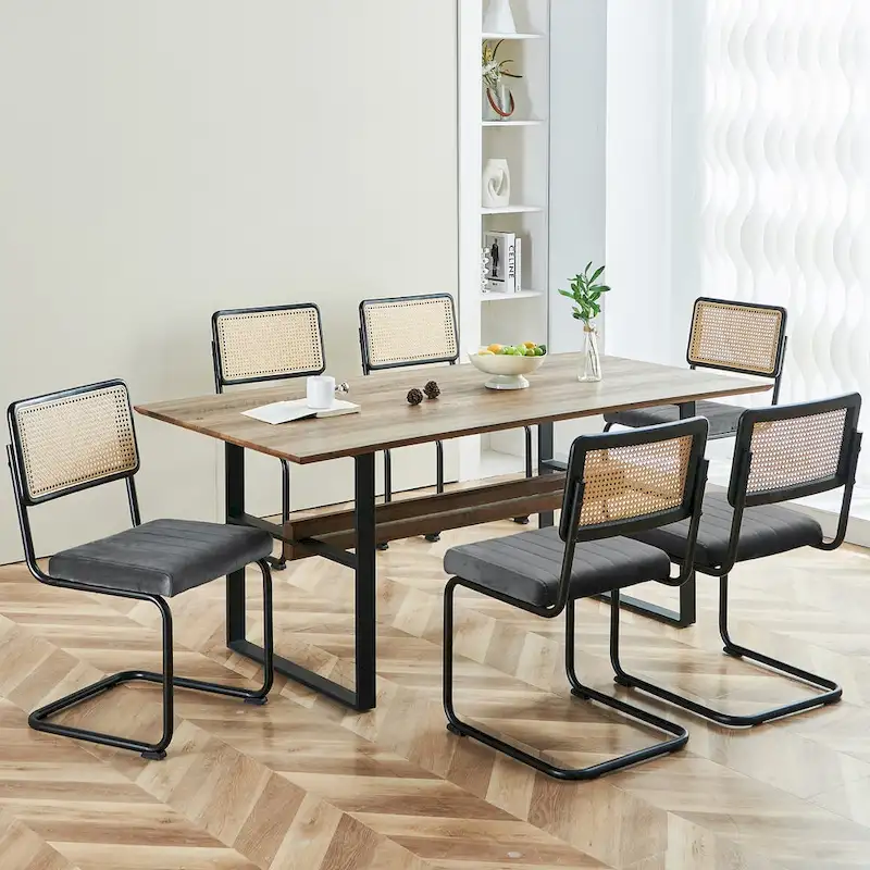 Velvet Upholstered Rattan Dining Chairs Set of 2/4