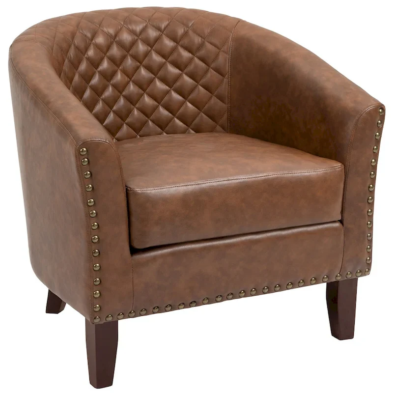 Barrel Accent Chair PU Leather with Nailhead Trim