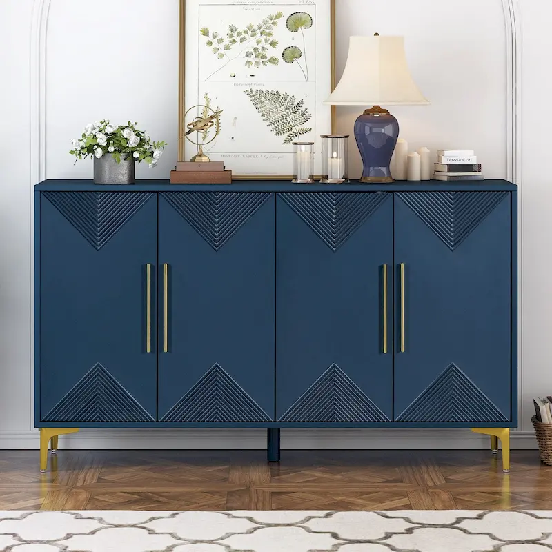 Unique Features of a Four-Door Cabinet with Two-Tone Triangular Pattern Doors, Suitable For Entryway
