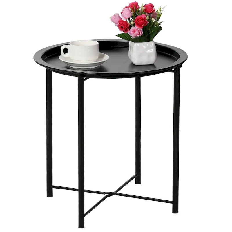Folding Round TV Tray Table, Small Round Steel Side Table, No Assembly Required - 18.5 x 18.5 x 19.7 in