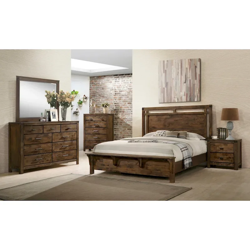6 Piece Brown Ructic Panel Bedroom Set