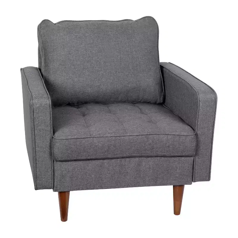 Flash Furniture Hudson Mid-Century Modern Commercial Grade Armchair with Tufted Faux Linen Upholstery & Solid Wood Legs